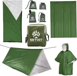 Survival Kit, Emergency Tent with Paracord, Thermal Mylar Poncho, Survival Blanket, Mylar Bivy