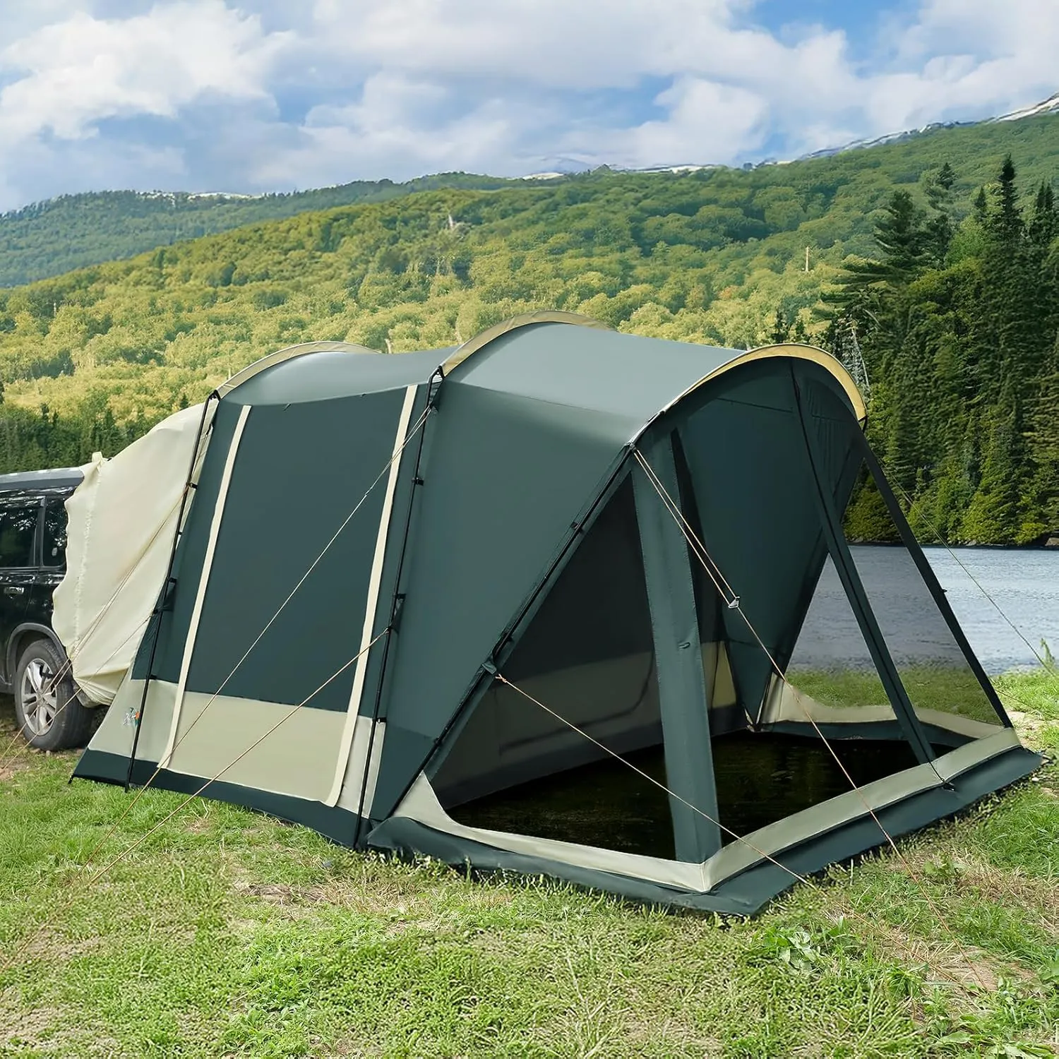 SUV Tent with Screen Porch, 5 Person Car Tents for Camping, SUV Tailgate Tent for Outdoor, Van Car Camping with Movie Screen, 12'x10'x87in(H)