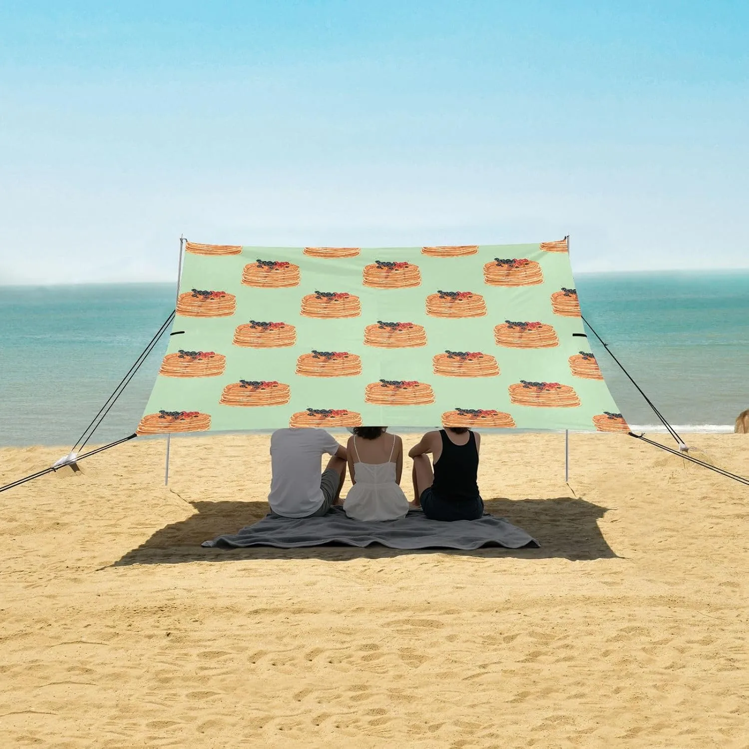 Sweet Pancakes Honey Berries Beach Canopy Tent Anti-UV & Wind Resistant, Camping Sun Shelter Easy Setup Portable,Outdoor Shade Tents with Sandbags,Sand Shovels,Ground Pegs & Stability Poles
