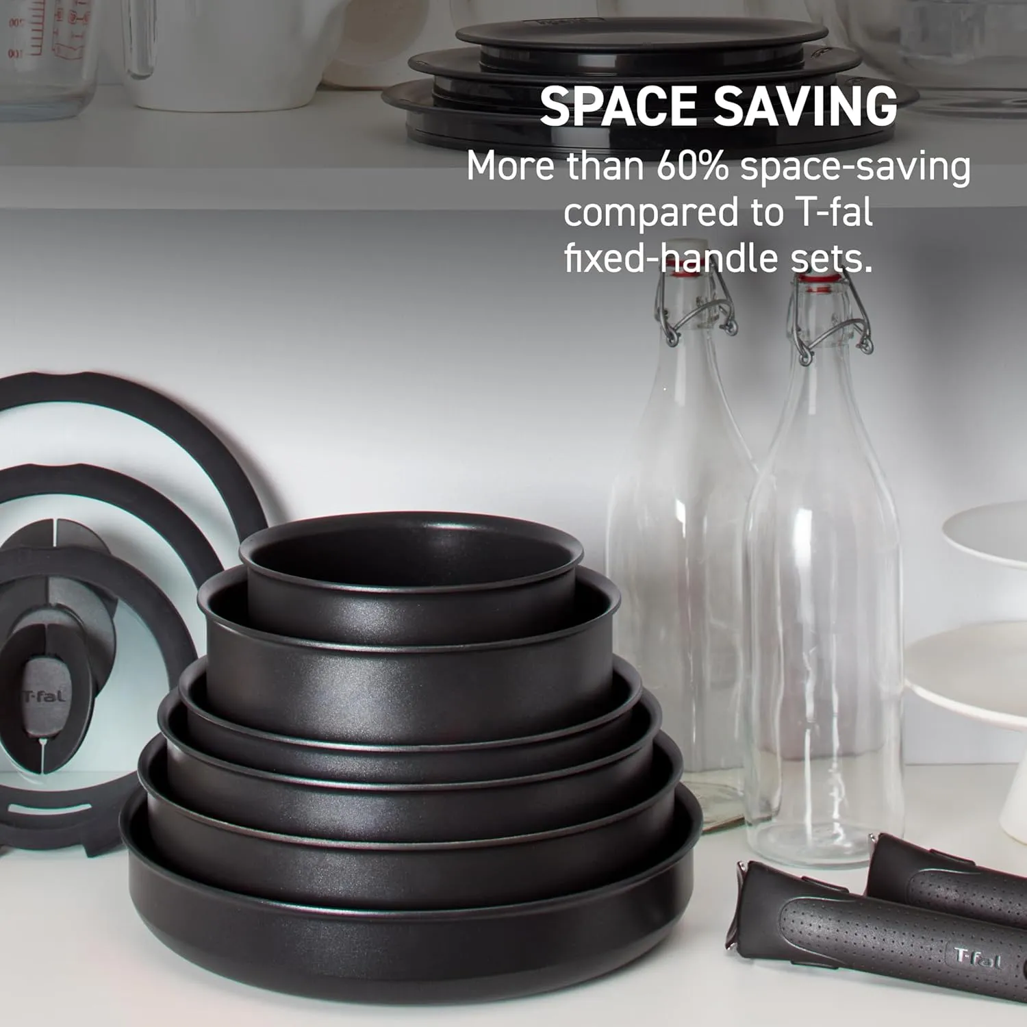 T-fal Ingenio Expertise Non Stick Cookware Set 14 Piece, Induction, Oven Broiler Safe 500F, Cookware, Pots and Pans Set, RV, Camping, Frying Pans, Dishwasher Safe, Detachable/Removable Handle, Green