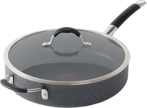T-Fal Stone Force Platinum Non Stick Jumbo Cooker w/Lid & Helper Handle 5 Quart, Oven Broiler Safe 400°F, Long-lasting Durability, Heat Indicator, Saute Pan, Deep Fry Pan, Skillet, Pots, Pans, Black