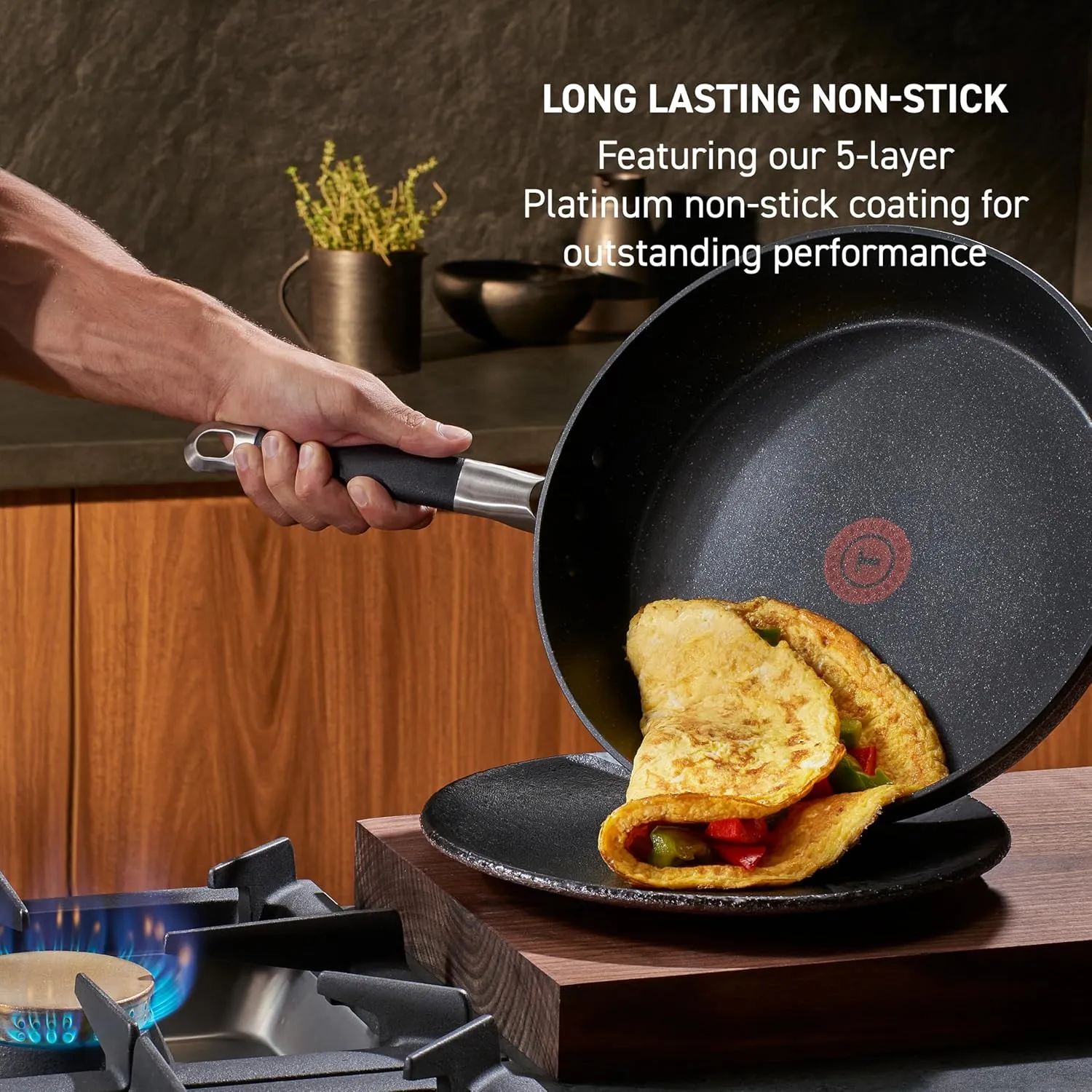 T-Fal Stone Force Platinum Non Stick Jumbo Cooker w/Lid & Helper Handle 5 Quart, Oven Broiler Safe 400°F, Long-lasting Durability, Heat Indicator, Saute Pan, Deep Fry Pan, Skillet, Pots, Pans, Black