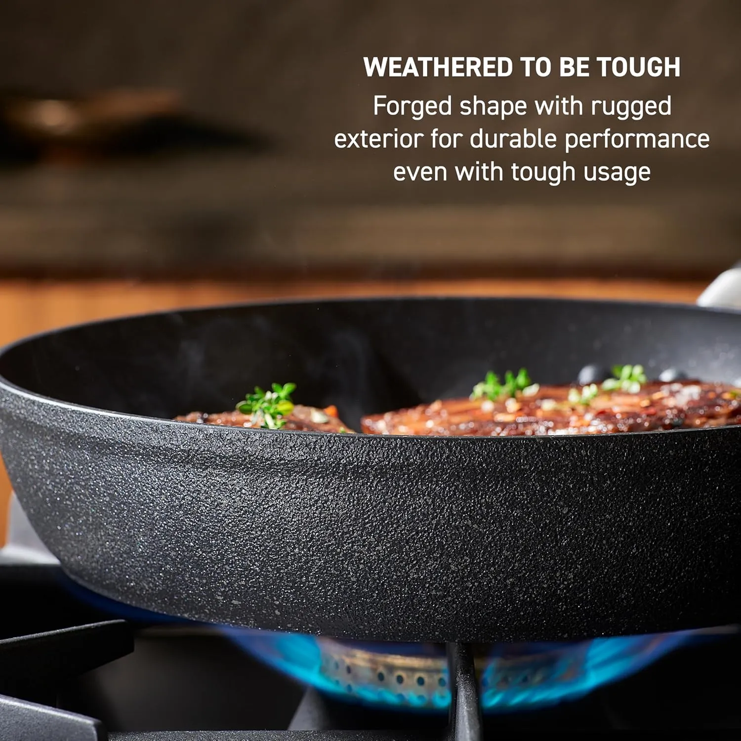 T-Fal Stone Force Platinum Non Stick Jumbo Cooker w/Lid & Helper Handle 5 Quart, Oven Broiler Safe 400°F, Long-lasting Durability, Heat Indicator, Saute Pan, Deep Fry Pan, Skillet, Pots, Pans, Black
