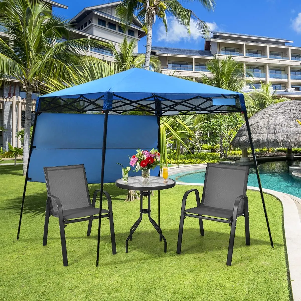 Tangkula 7x7 Ft Pop Up Canopy, Slant Leg Outdoor Canopy with Carry Bag & 4 Stakes, Compact Portable Canopy Tent for Hiking Camping Fishing & Picnic (7'x7' Base, 6'x6' top)