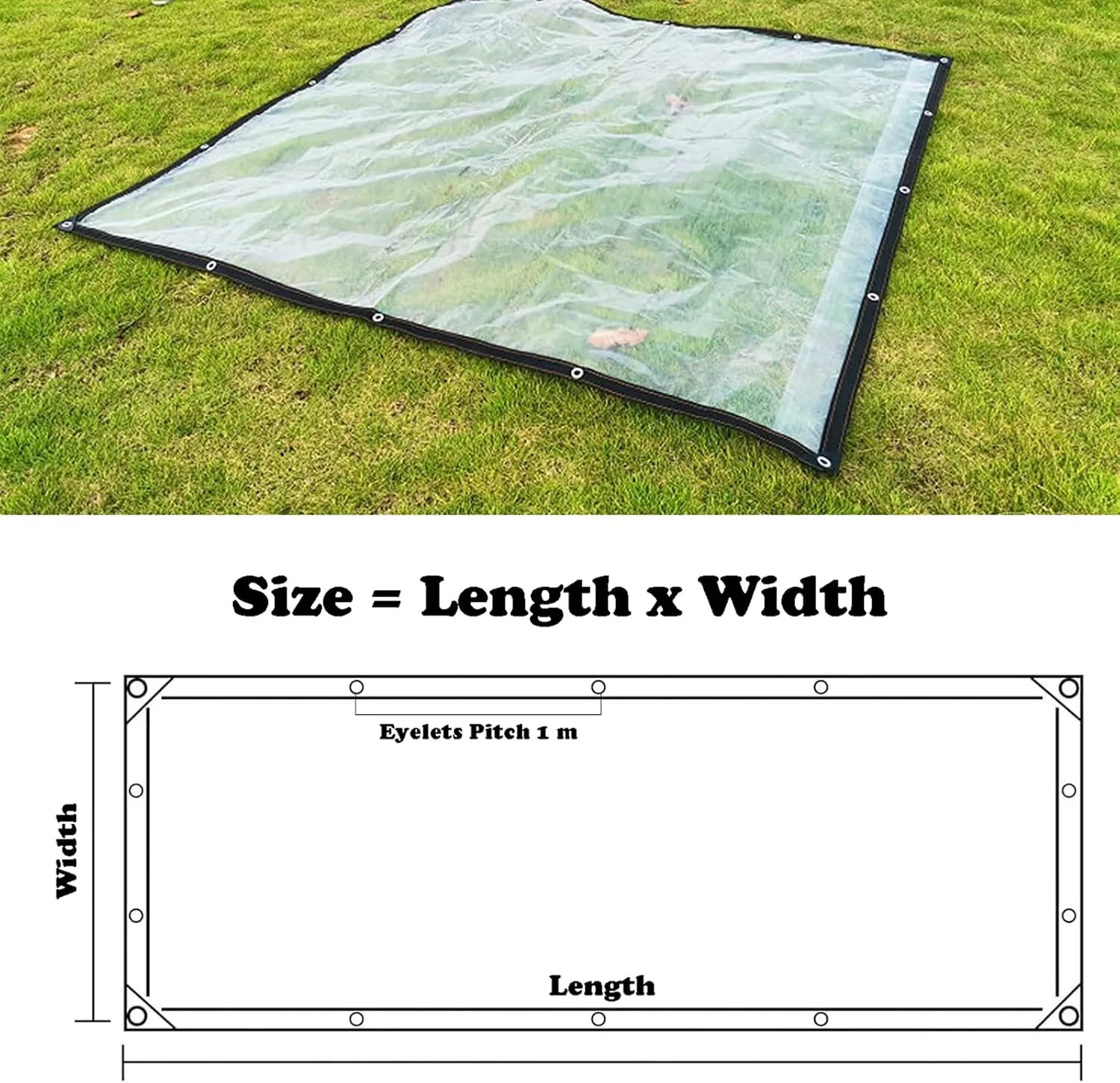 Tarps Waterproof 3x30ft, Tarpaulin with Grommets, Clear Poly Tarp, Transparent Tarpaulin Heavy Duty, Windproof Rainproof Foldable for Outdoor Camping
