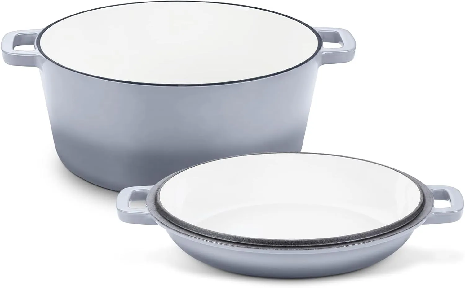 TeamFar 5 Quart Enameled Cast Iron Dutch Oven, 2-In-1 Dutch Oven Pot Cookware with Skillet Lid for Bread Baking Braising Stewing Roasting, Sturdy & Nonstick, Oven Safe & Fit for Induction (Grey)