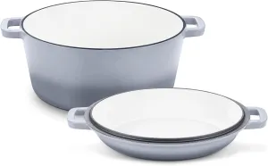 TeamFar 5 Quart Enameled Cast Iron Dutch Oven, 2-In-1 Dutch Oven Pot Cookware with Skillet Lid for Bread Baking Braising Stewing Roasting, Sturdy & Nonstick, Oven Safe & Fit for Induction (Grey)