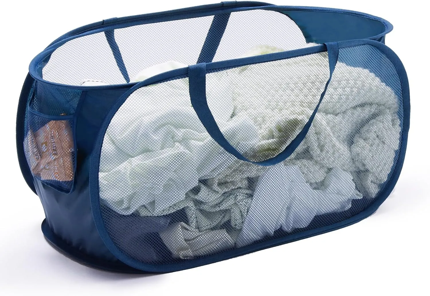 TECHMILLY Mesh Pop Up Laundry Basket with Strong Handles, Large Opening Collapsible Clothes Hampers, Portable & Easy for Use (2 Pack, Blue)