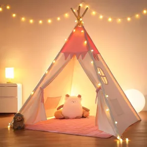 Teepee Tent for Kids Indoor,Kids Play Tent, Tipi Tent Girls Boys,Toddler Teepee, Baby Teepee,Large Tipee, Children Room Tent, Reading Tp,Canvas Playhouse with Lights and Mat (Peachy-Pink, Padded mat)