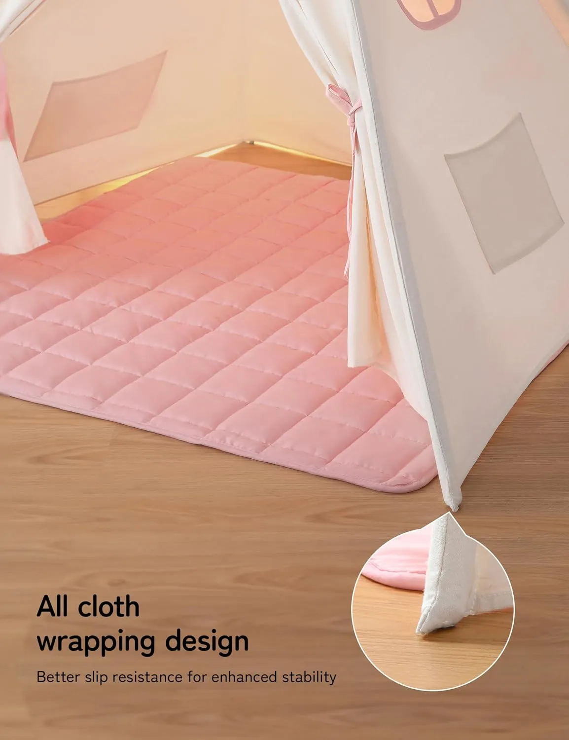 Teepee Tent for Kids Indoor,Kids Play Tent, Tipi Tent Girls Boys,Toddler Teepee, Baby Teepee,Large Tipee, Children Room Tent, Reading Tp,Canvas Playhouse with Lights and Mat (Peachy-Pink, Padded mat)