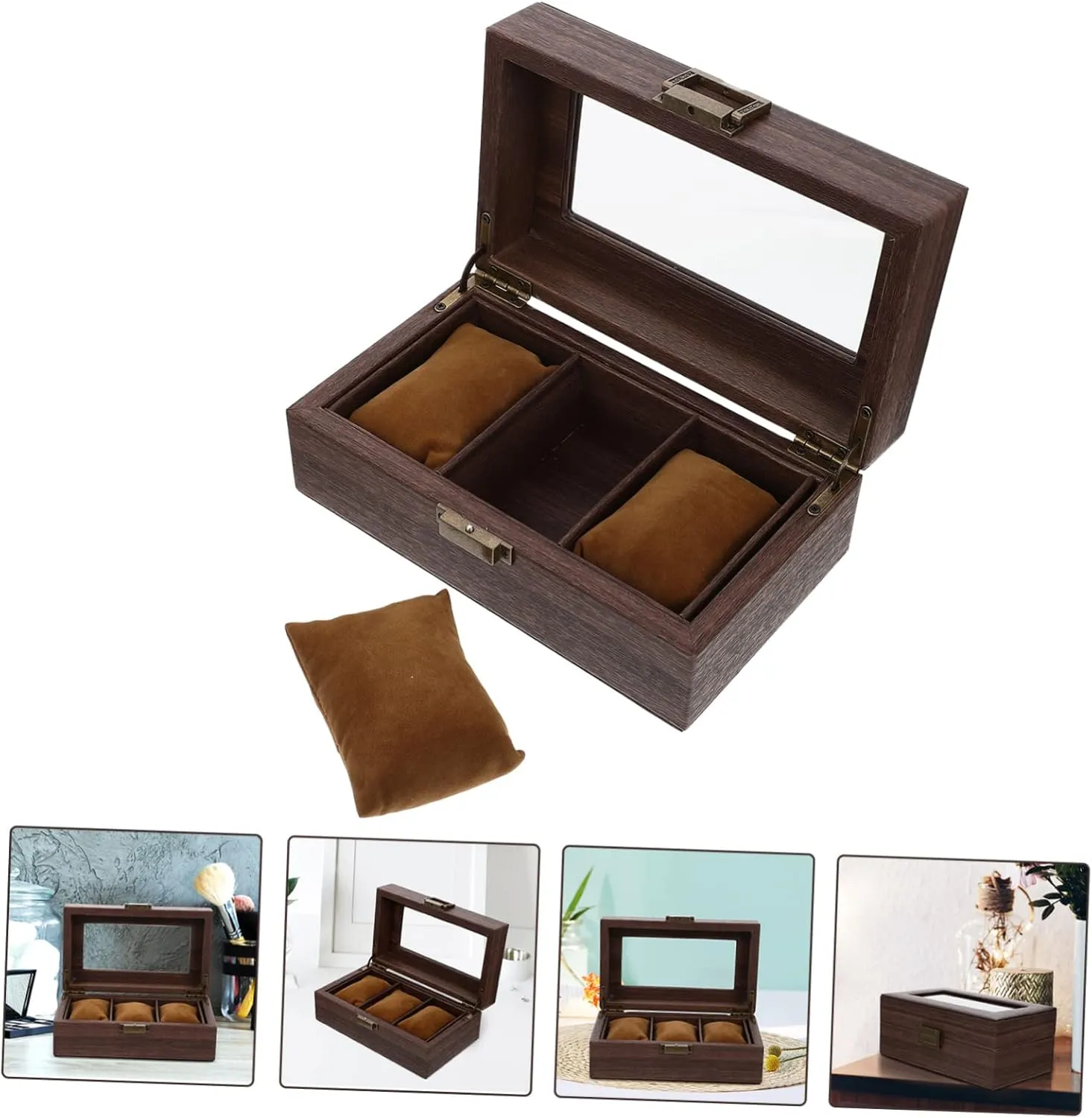 TENDYCOCO Box Men Handbags Vanity Pastry Display Winder Organiser Holder Automatic Watch for Watches Pocket Gold Organizer Clear with Collapsible Spinner Jewelry Chain Digital Brown Glass