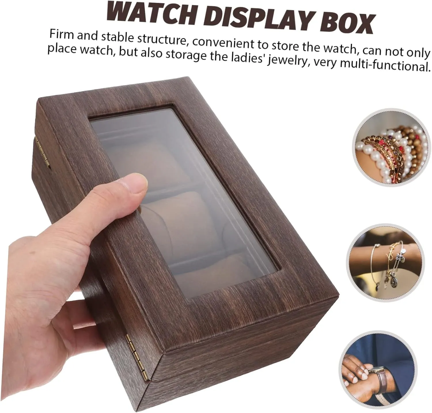 TENDYCOCO Box Men Handbags Vanity Pastry Display Winder Organiser Holder Automatic Watch for Watches Pocket Gold Organizer Clear with Collapsible Spinner Jewelry Chain Digital Brown Glass