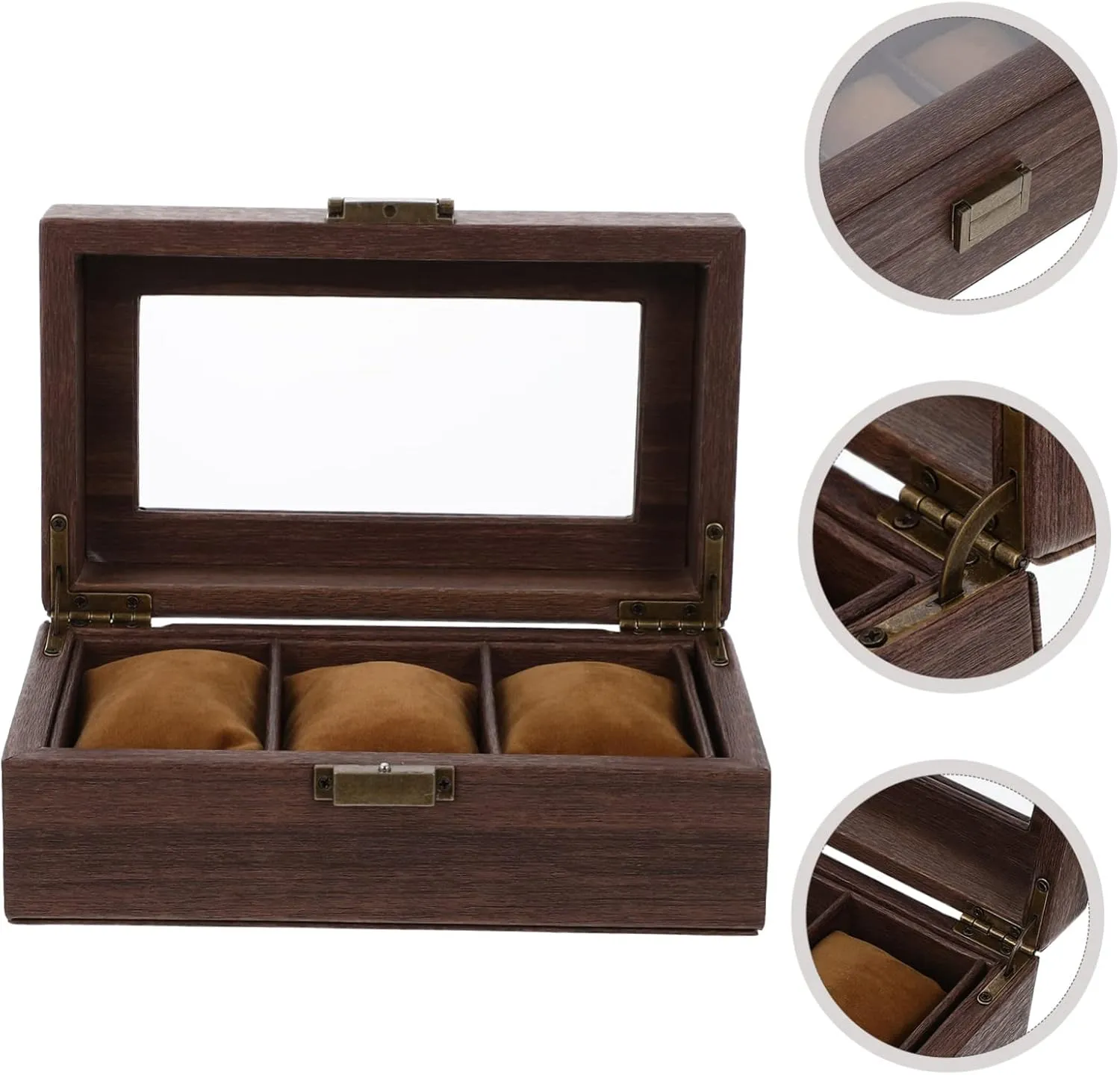 TENDYCOCO Box Men Handbags Vanity Pastry Display Winder Organiser Holder Automatic Watch for Watches Pocket Gold Organizer Clear with Collapsible Spinner Jewelry Chain Digital Brown Glass