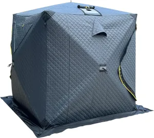 TENPLAY Portable Pop Up3-4 Person Ice Fishing Shelter,Fully Insulated Winter Ice Fishing Shanty,Sauna Tent with 3-Layer Thermal Hub,Windproof,Warm,All-weatherr,with CarryBag,Ice Anchors,Rain Cover