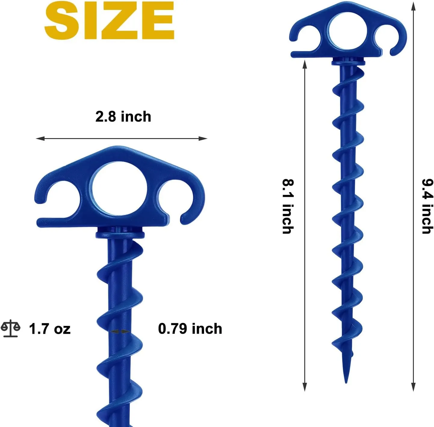 Tent Stakes Sand Stakes for Beach Tent 10 Pack Spiral Anchor Stakes 9.4 Inch Heavy Duty Screw Canopy Stakes for Camping, Hiking and More (10, Blue)