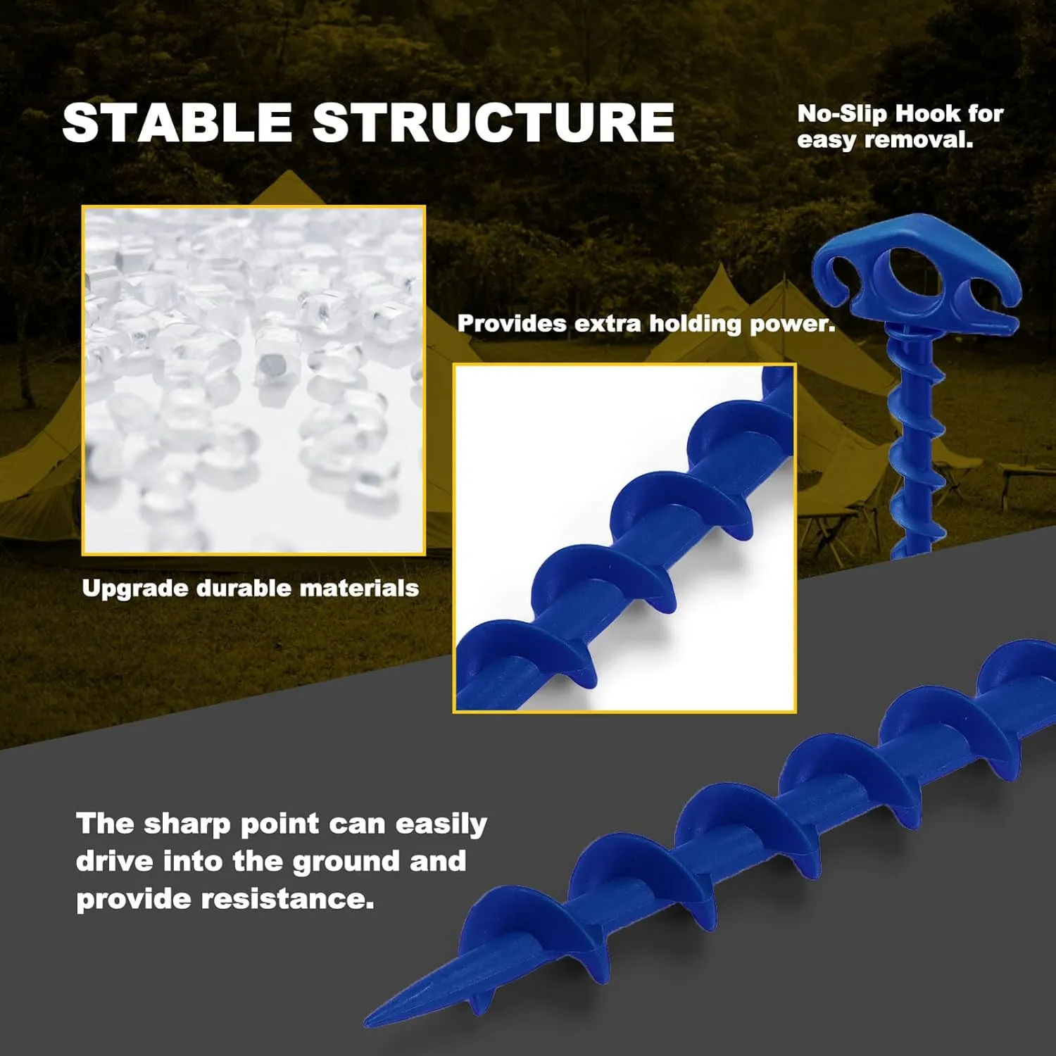 Tent Stakes Sand Stakes for Beach Tent 10 Pack Spiral Anchor Stakes 9.4 Inch Heavy Duty Screw Canopy Stakes for Camping, Hiking and More (10, Blue)