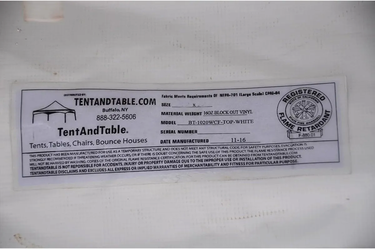 TentandTable 15-Foot x 15-Foot Tent Top | for West Coast Frames | 16oz Block-Out Premium Vinyl | White | Indoor/Outdoor | for Parties, Weddings, and Events | Commercial and Residential Use
