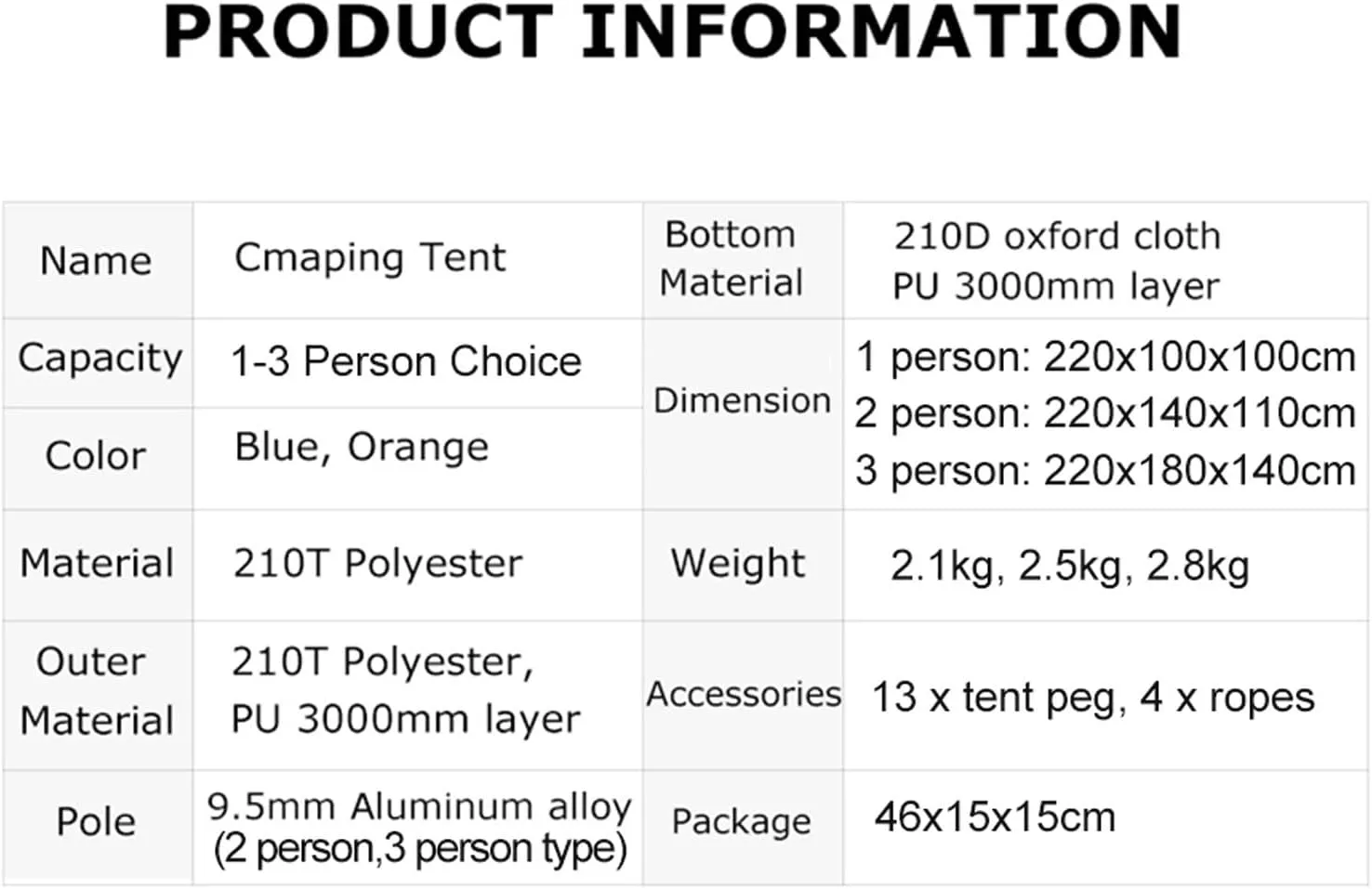 Tents Backpacking Camping Tent, Lightweight 1-3 Person Tent Double Layer Waterproof Portable Aluminum Poles Travel Tents