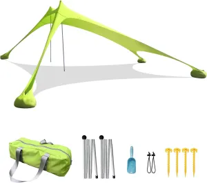 Tents Beach Tent with Sand Anchor, Portable Canopy Sunshade - 2.1m x 2.1m - Reinforced Corners, Camping Tarp Sun Shelter w/Sand Shovel Carrying Bag,A