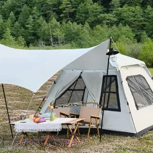 Tents Outdoor Double Pop Up Tents for Camping, 4-Person Instant Blackout Tents for Family with Vestibule and Rainfly, 4 Season Lightweight Family Bell Tents, Easy to Assemble (Color : White, Size :