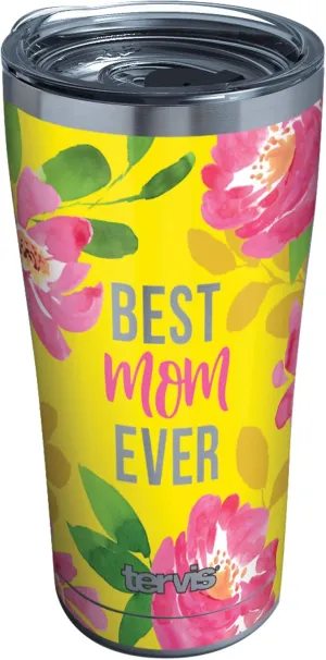 Tervis Best Mom Ever Yellow Floral Triple Walled Insulated Tumbler Travel Cup Keeps Drinks Cold & Hot, 20oz Legacy, Stainless Steel