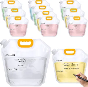 Tessco 12 Pack 1.3 Gallon Collapsible Water Storage Bag Water Container Bag Emergency Jug Foldable Plastic Storage Pouch Freezable Carrier Tank for Outdoor Sport Camping(Clear,Scale Line)