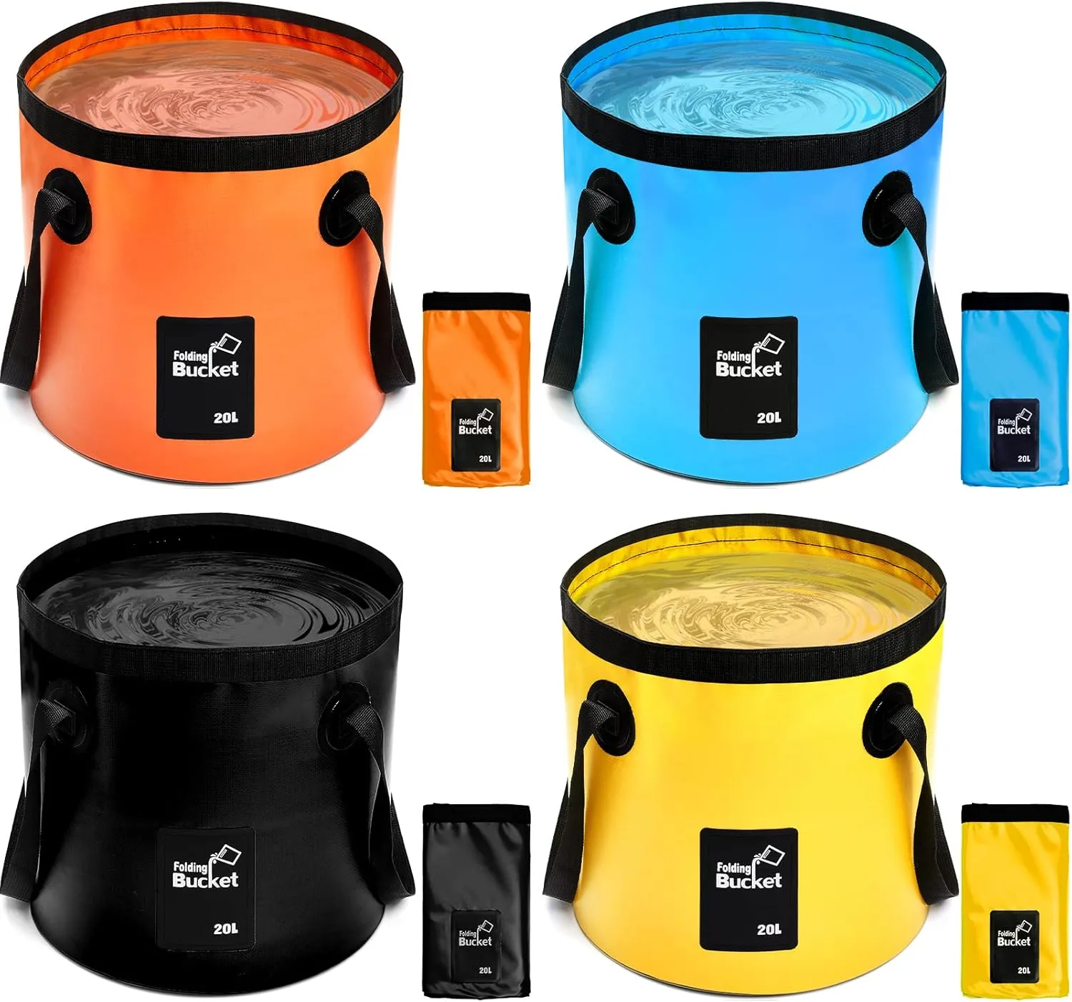 Tessco 4 Pcs 20L Collapsible Bucket with Handle 5 Gallon Portable Collapsible Folding Bucket Foldable Water Container for Camping Hiking Fishing Car Washing