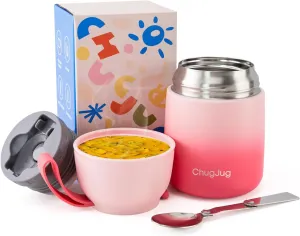 Thermo for Hot Food for Adults Kids | Wide Mouth, 18 oz Insulated Food Jar with Spoon, Leakproof Soup Thermo for School Office Travel, Thermal Steel Lunch Container Easy to Carry (Pink)