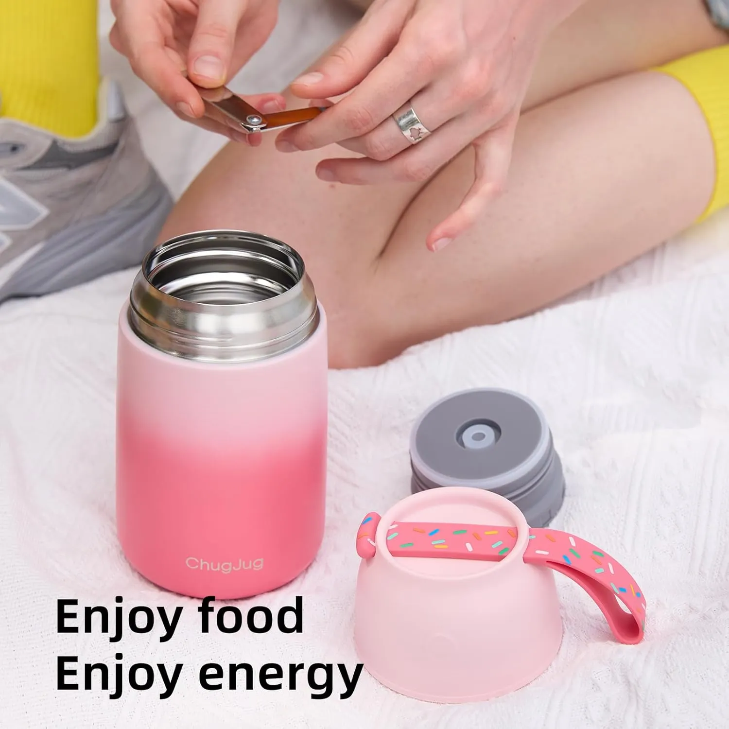 Thermo for Hot Food for Adults Kids | Wide Mouth, 18 oz Insulated Food Jar with Spoon, Leakproof Soup Thermo for School Office Travel, Thermal Steel Lunch Container Easy to Carry (Pink)