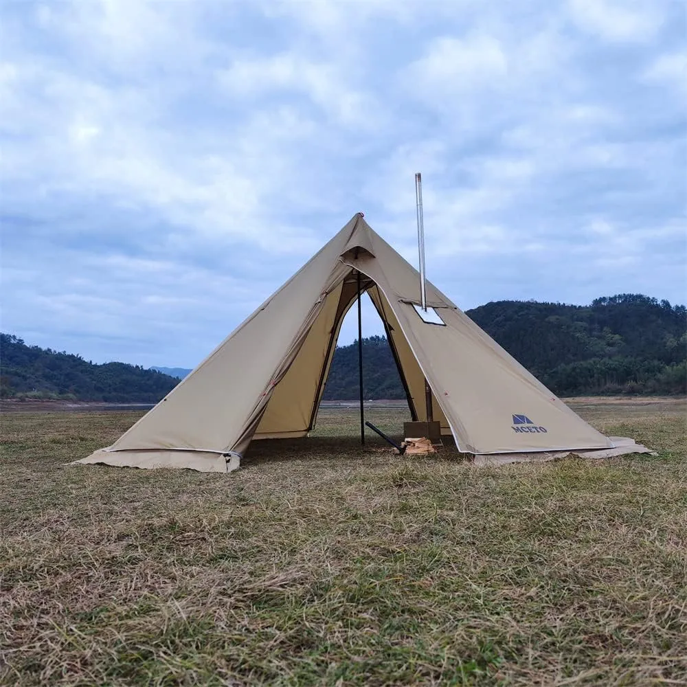 Tipi Hot Tent with Fire Retardant Stove Jack for Flue Pipes, 5~8 Person, Teepee Tents for Family Team Outdoor Backpacking Camping Hiking