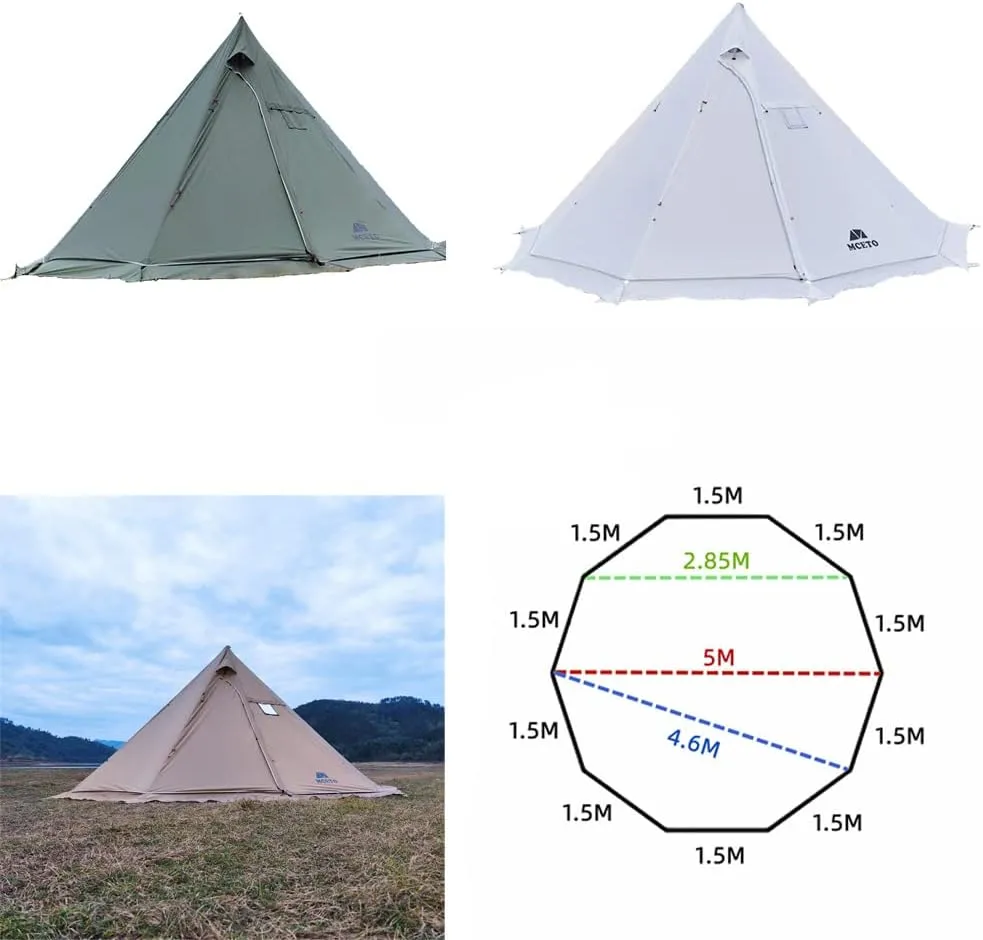 Tipi Hot Tent with Fire Retardant Stove Jack for Flue Pipes, 5~8 Person, Teepee Tents for Family Team Outdoor Backpacking Camping Hiking