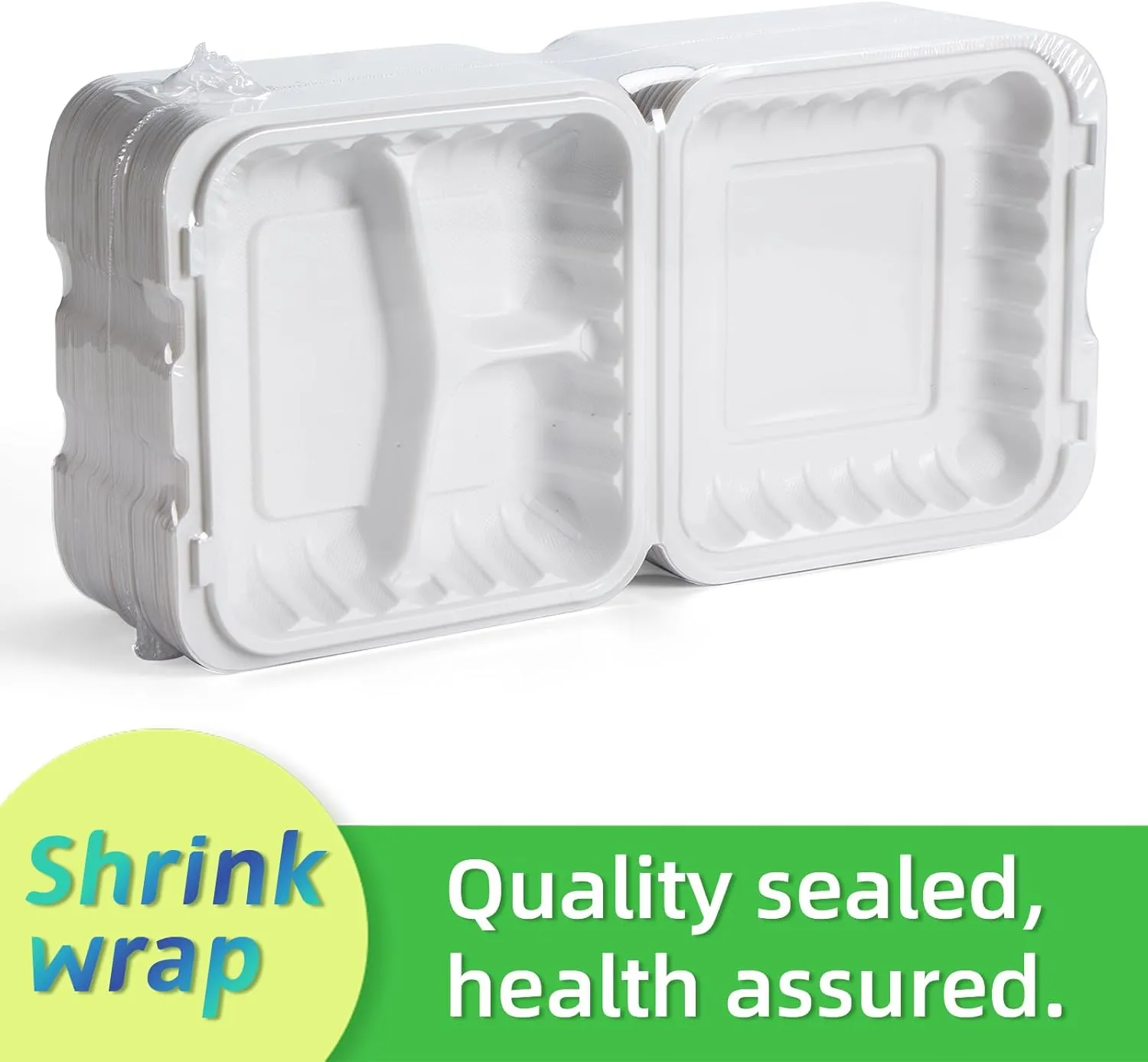 To Go Containers, Reusable 55 Pack BPA Free 3 Compartment Food Container 34 oz MFPP Clamshell Take Out Boxes