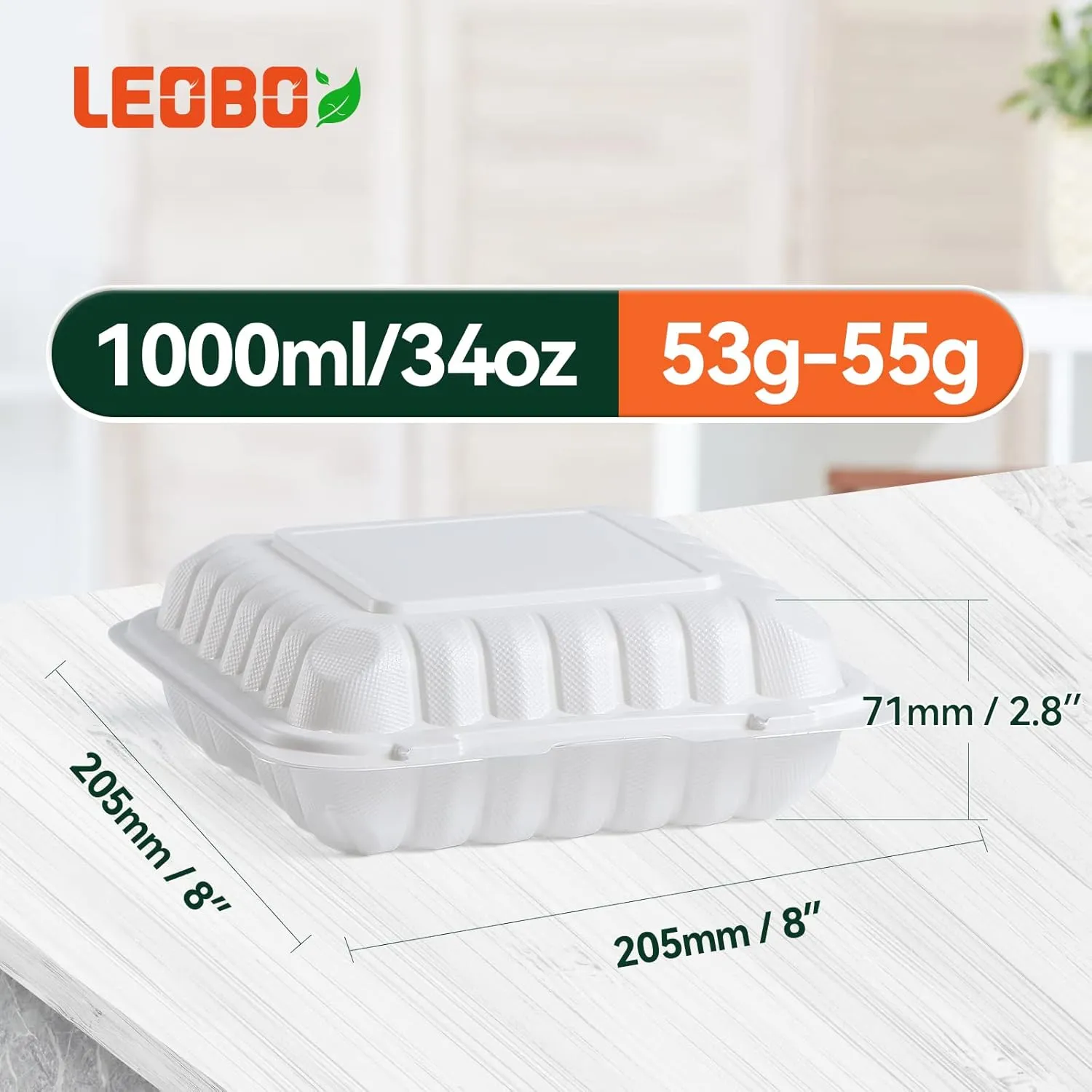 To Go Containers, Reusable 55 Pack BPA Free 3 Compartment Food Container 34 oz MFPP Clamshell Take Out Boxes