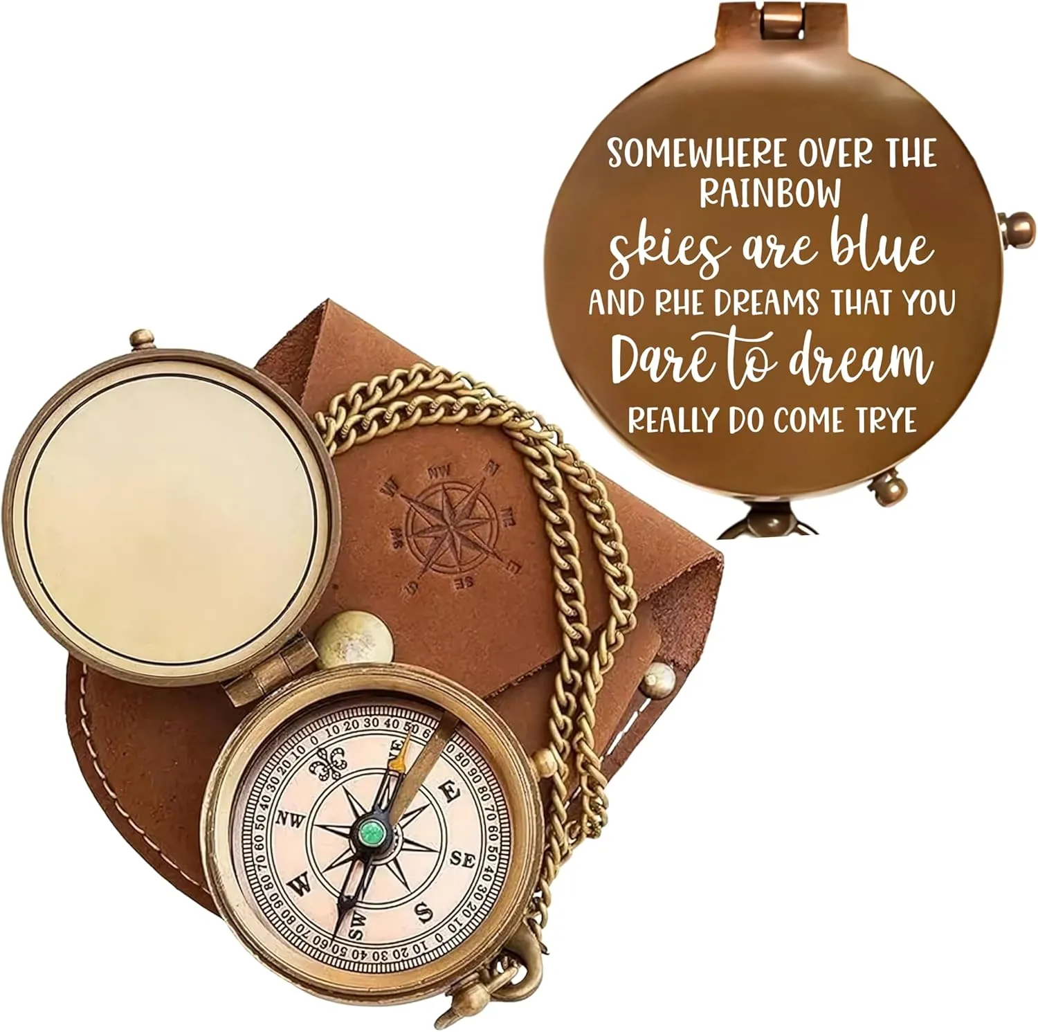 to My Love – Antique Brass Engraved Compass with Leather Case – Personalized Pocket Compass for Husband, Boyfriend, Anniversary, Wedding & Outdoor Adventures (Antique My Love-8)