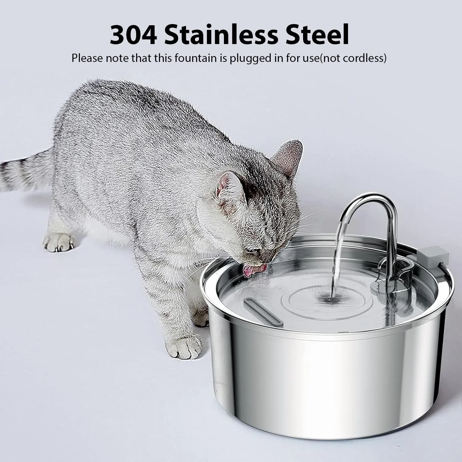 Tomxcute Cat Water Fountain, 3.2L/108oz Automatic Stainless Steel Pet Fountain Dog Water Dispenser, Ultra-Quiet Pump and 3 Replacement Filters & for Cats, Dogs, Multiple Pets