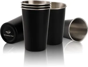 Tosnail 6 Pack 16 oz Stainless Steel Pint Cups Metal Cups Unbreakable Drinking Glasses Water Tumblers for Kids, Adults Indoor and Outdoor Use - Black