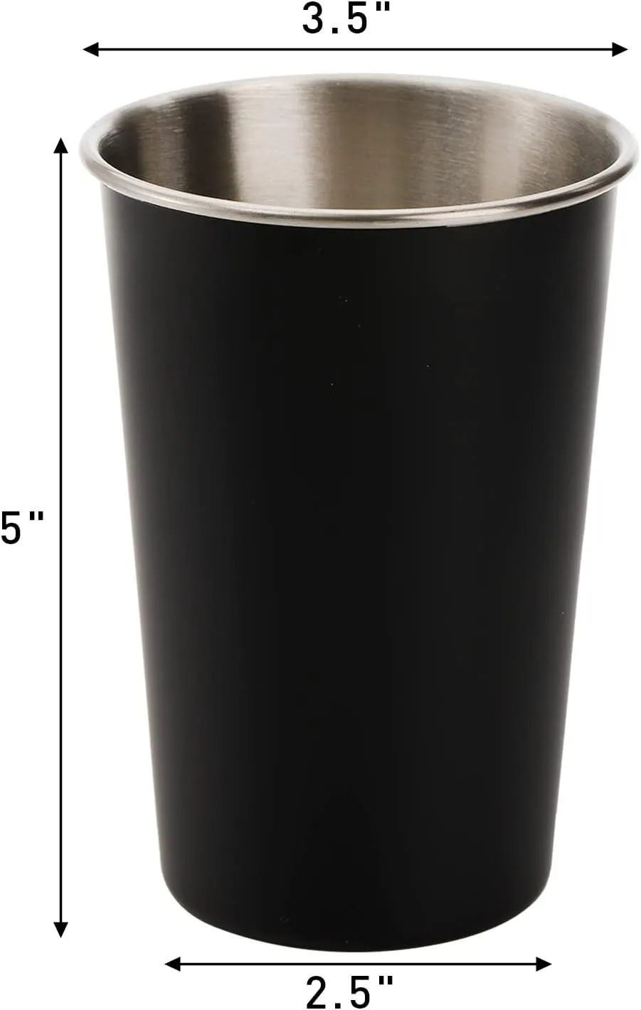 Tosnail 6 Pack 16 oz Stainless Steel Pint Cups Metal Cups Unbreakable Drinking Glasses Water Tumblers for Kids, Adults Indoor and Outdoor Use - Black