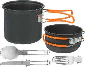 Totority Camping Cooking Pots Pans Set 1 Person Metal Camping Cookware Portable Outdoor Cookset for Hiking Fishing Picnic