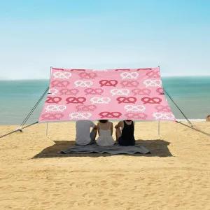Traditional Baked Pretzels Pink Beach Canopy Tent Anti-UV & Wind Resistant, Camping Sun Shelter Easy Setup Portable,Outdoor Shade Tents with Sandbags,Sand Shovels,Ground Pegs & Stability Poles