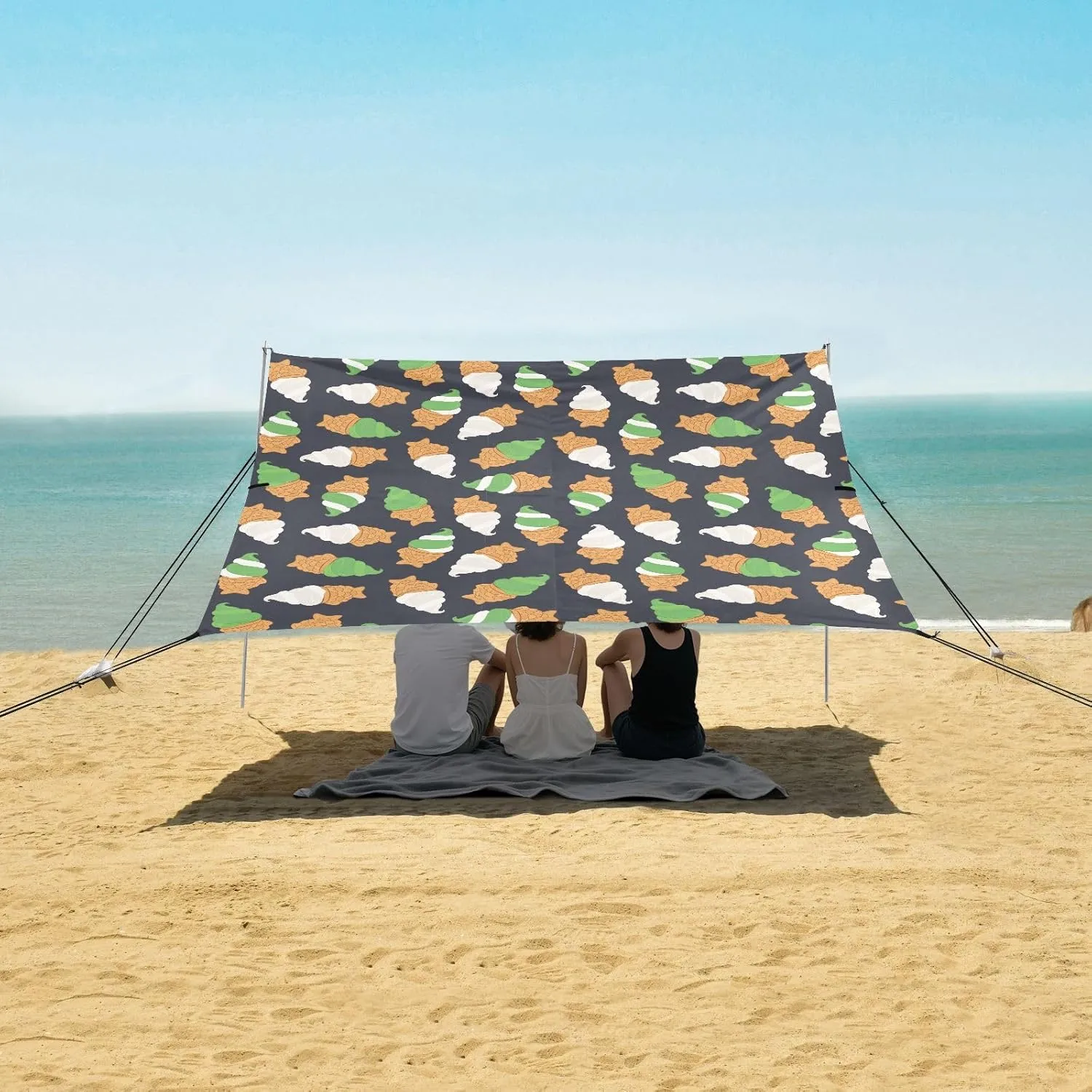 Traditional Fish Taiyaki Ice Cream Beach Camping Tent Sun Shelter for Whole Family, Japanese Asian Dessert Beach Shade Canopy with UPF50  UV Protection,Easy Set Up and Carry,Outdoor Shade for