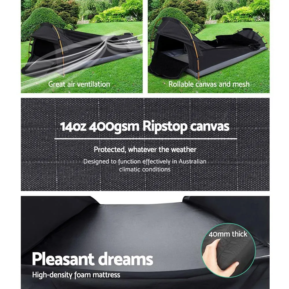 TrailVault Solo Swag Tent – Ripstop Canvas Shelter with Foam Mattress