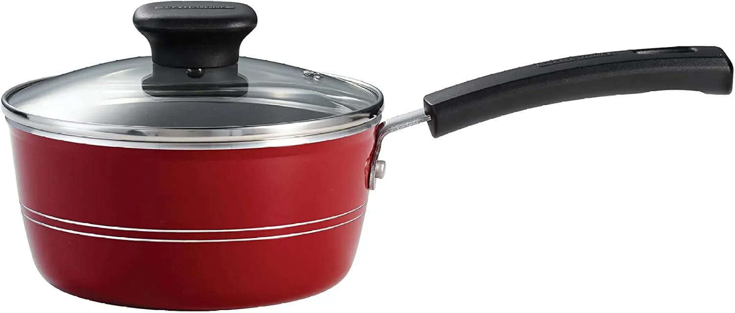 Tramontina Sicilia 1.25-Quart Small Non Stick Sauce Pan with Glass Lid, Aluminum Nonstick Saucepan (Raspberry)