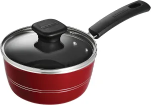 Tramontina Sicilia 1.25-Quart Small Non Stick Sauce Pan with Glass Lid, Aluminum Nonstick Saucepan (Raspberry)