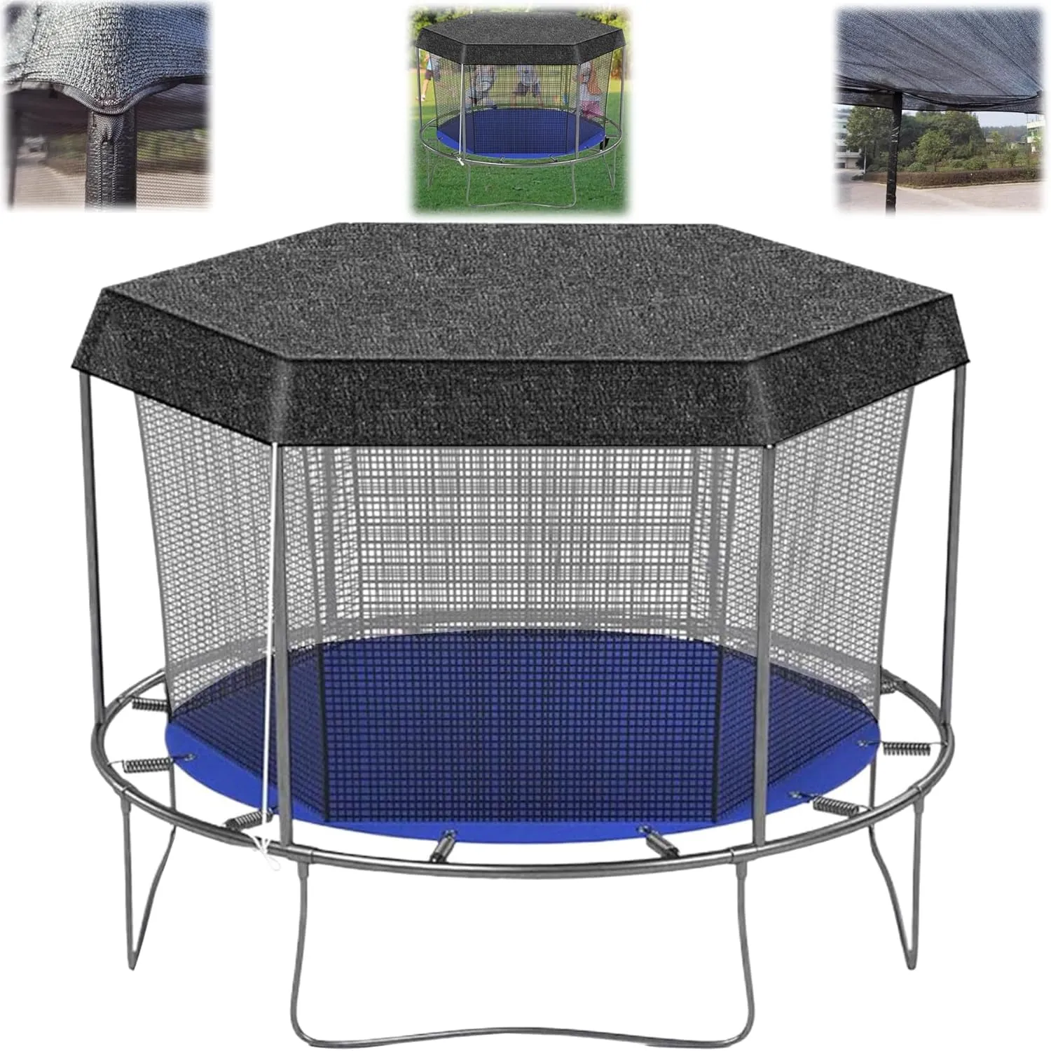Trampoline Shade Cover - Round Sun Shade Cover for 6ft, 8ft, 10ft, 12ft, 14ft Trampolines, Anti-UV and Weatherproof for Outdoor Play (Black 14 foot)