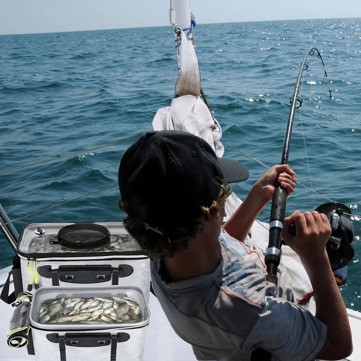 Transparent Lid Fishing Bucket, Portable Foldable Bait Bucket with Aeration Hole, Live Fish Storage. 6 gallons