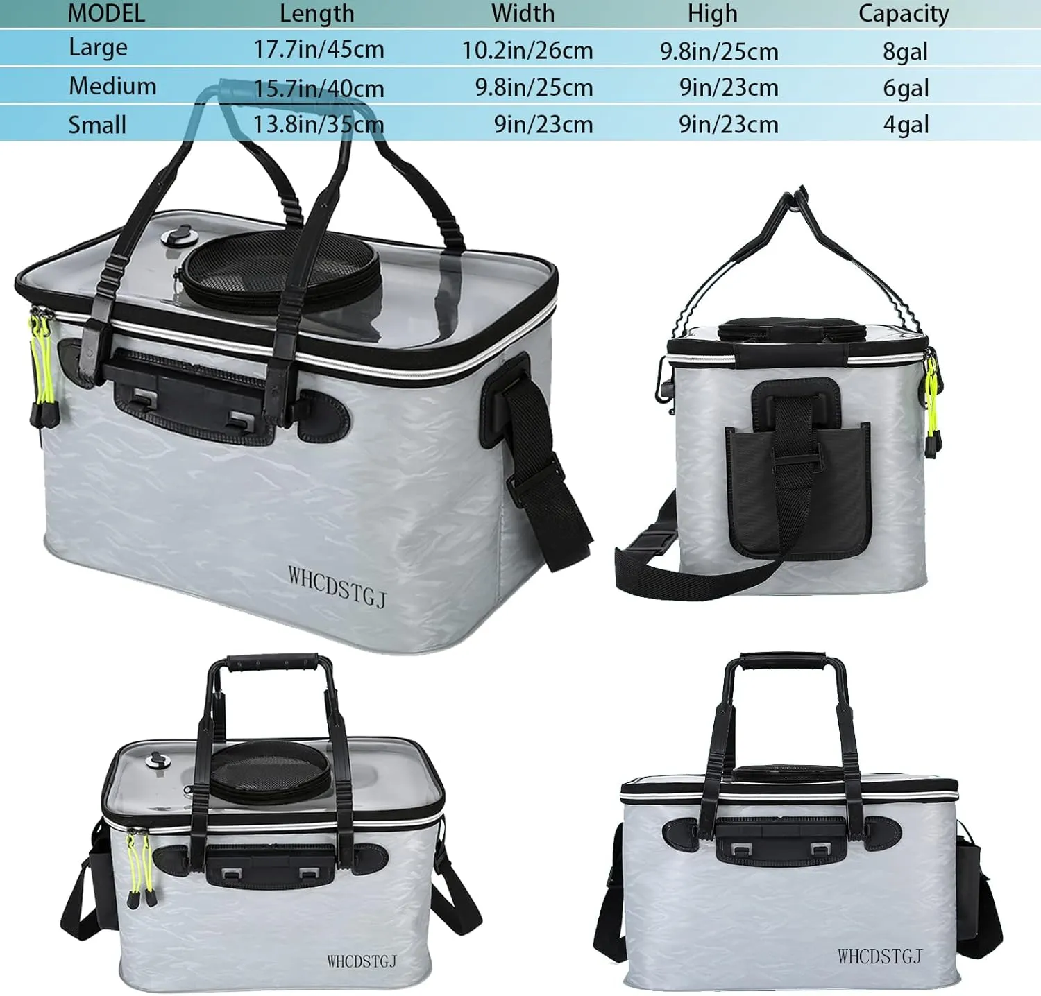 Transparent Lid Fishing Bucket, Portable Foldable Bait Bucket with Aeration Hole, Live Fish Storage. 6 gallons