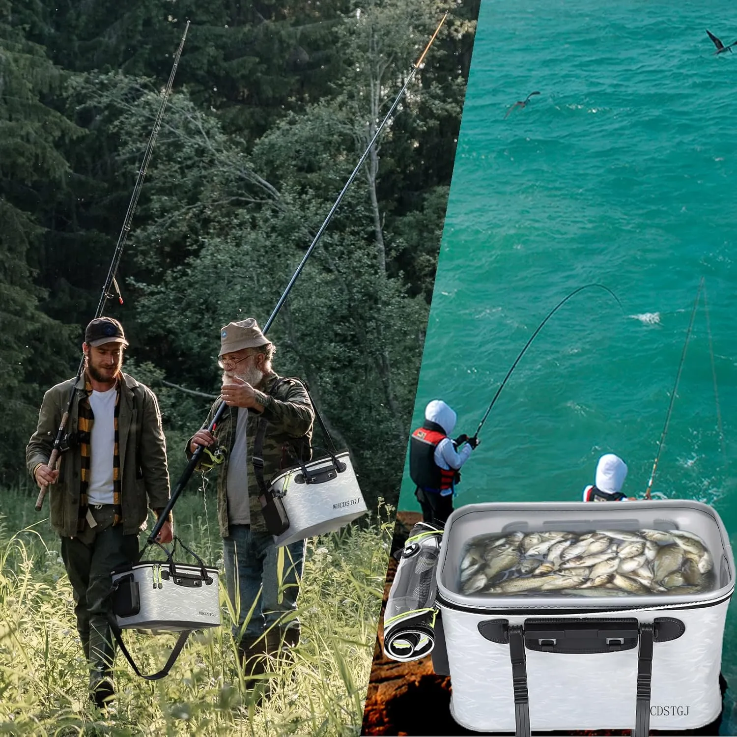 Transparent Lid Fishing Bucket, Portable Foldable Bait Bucket with Aeration Hole, Live Fish Storage. 6 gallons