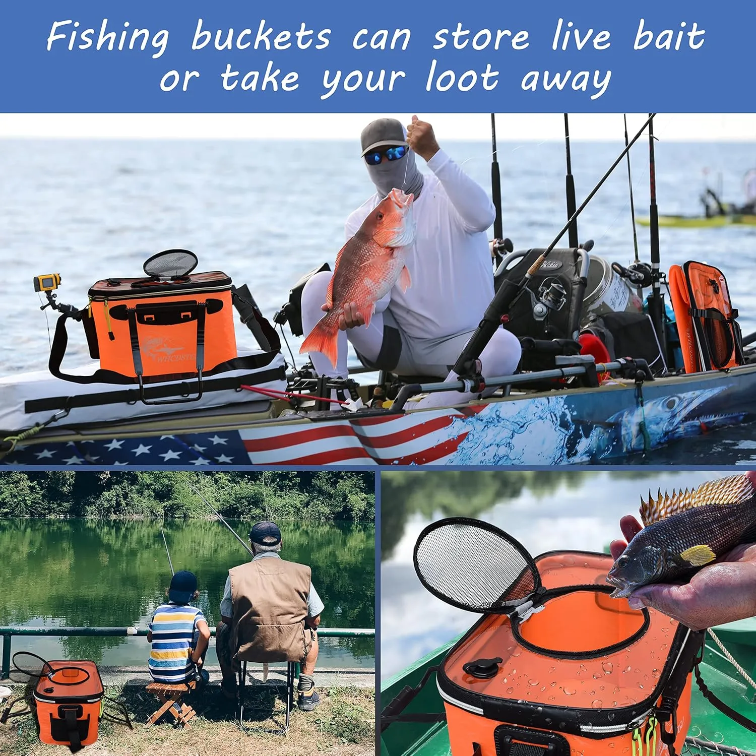 Transparent Top Cover Fishing Bucket, Foldable Fish Bait Bucket, Multifunctional Minnow Bucket, Live Fish Container, Fish Protection Bucket, Outdoor Camping Fishing Bag.