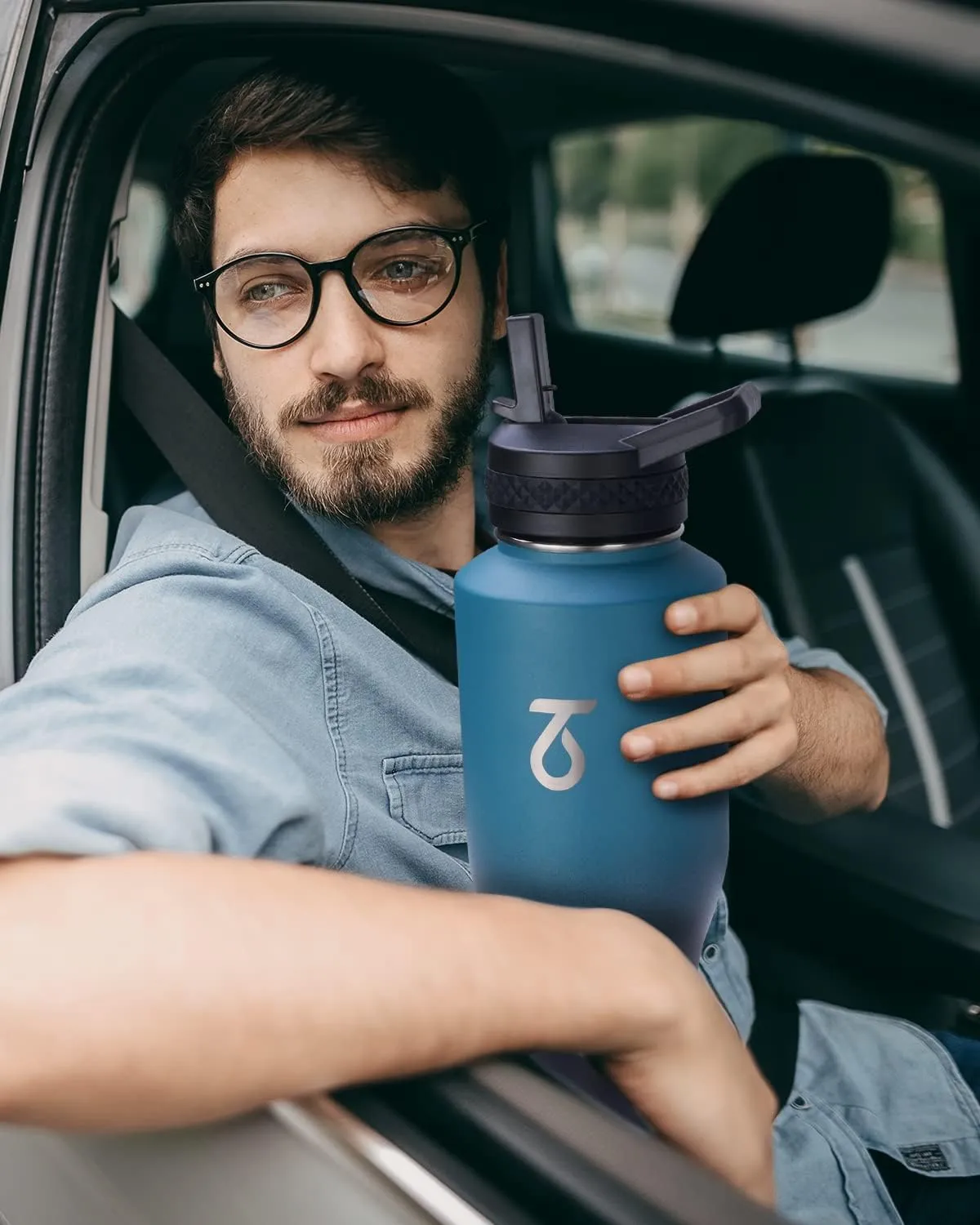 Trebo 40 oz Water Bottle Insulated Fit in Any Car Cup Holder,Triple Wall Vacuum Insulated Water Bottle (Cold for 48 Hrs, Hot for 24 Hrs),Leakproof Stainless Steel Tumbler Flask with Paracord Handle