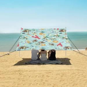 Tropical Palm Island Beach Beach Camping Tent Sun Shelter for Whole Family, Pineapple Lobster Beach Shade Canopy with UPF50  UV Protection,Easy Set Up and Carry,Outdoor Shade for Trips, Fishing,